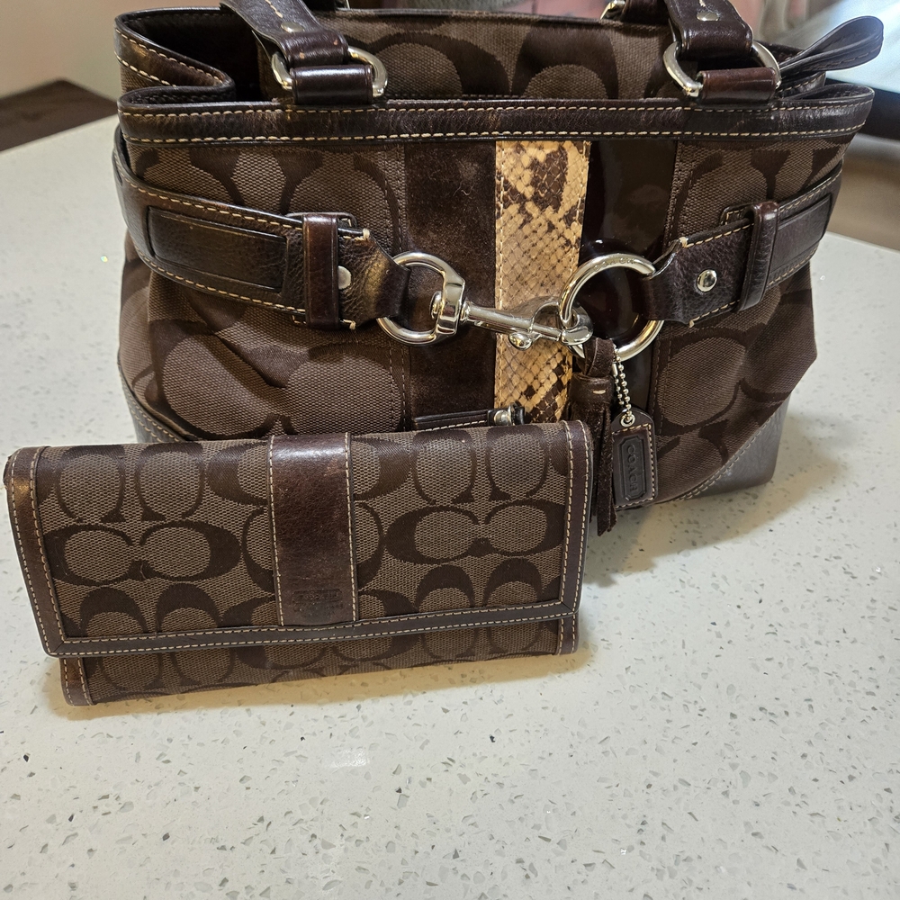 ***SOLD***COACH Brown Signature Handbag and Wallet Set
